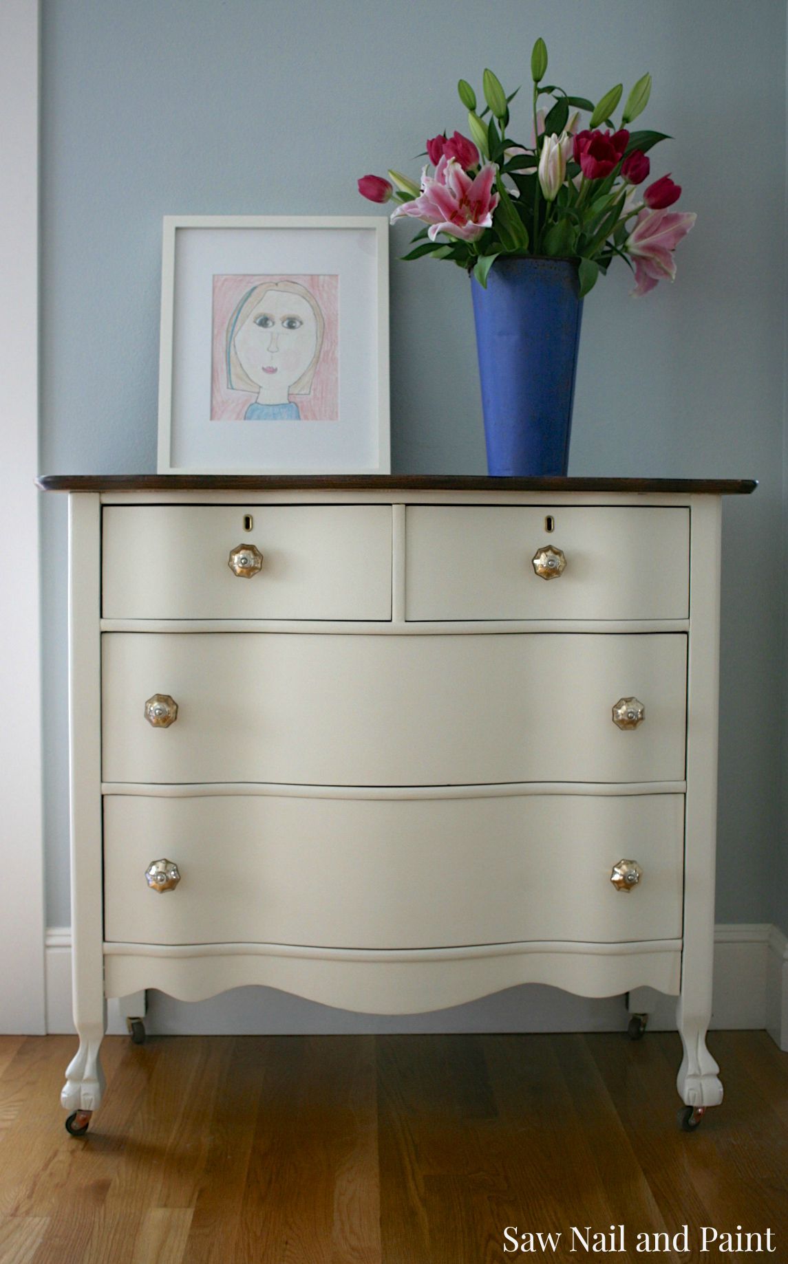 Serpentine Dresser In Antique White Saw Nail And Paint