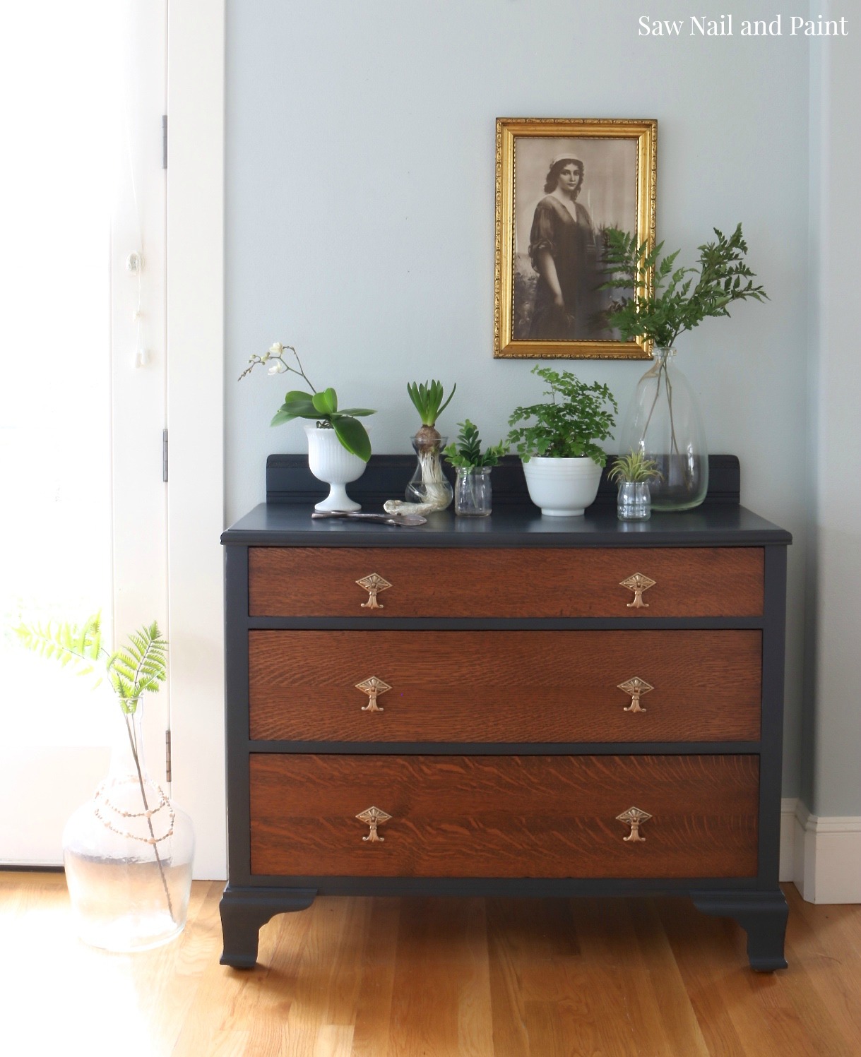 Vintage Dresser In Wrought Iron Black Saw Nail And Paint