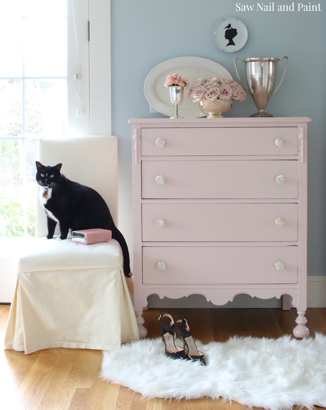 Blush Pink Vintage Dresser Saw Nail And Paint