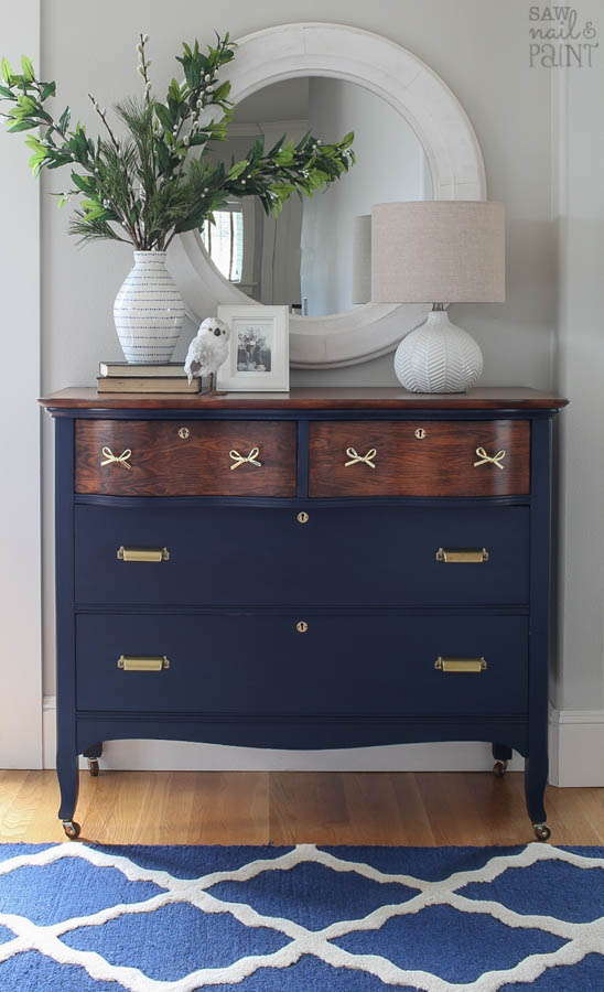 Dresser Makeover In Navy And Brass Saw Nail And Paint