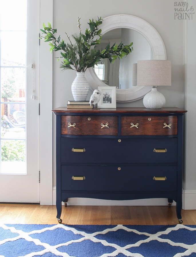 Dresser Makeover In Navy And Brass Saw Nail And Paint