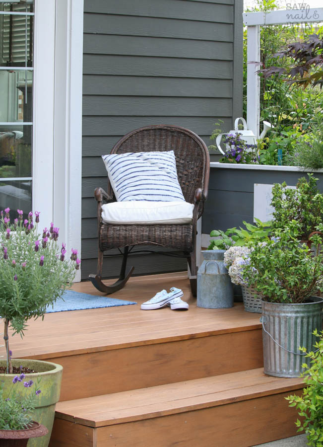 Saw Nail Paint Seattle Cottage Home Tour - Porch Lavender Topiary Wicker Rocking Chair