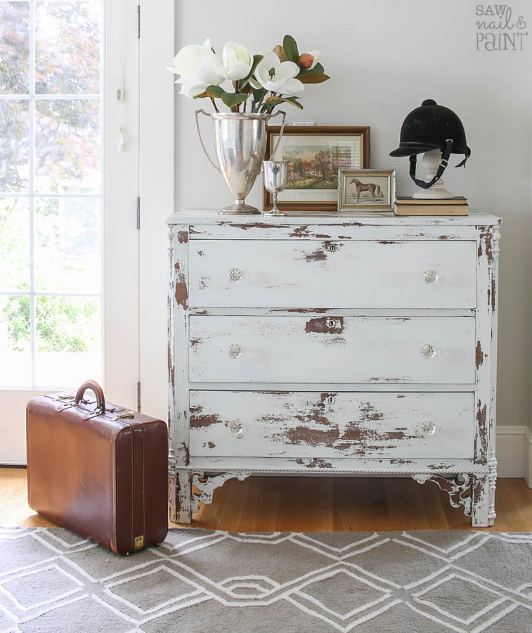 Chippy White Dresser Using Milk Paint Saw Nail And Paint
