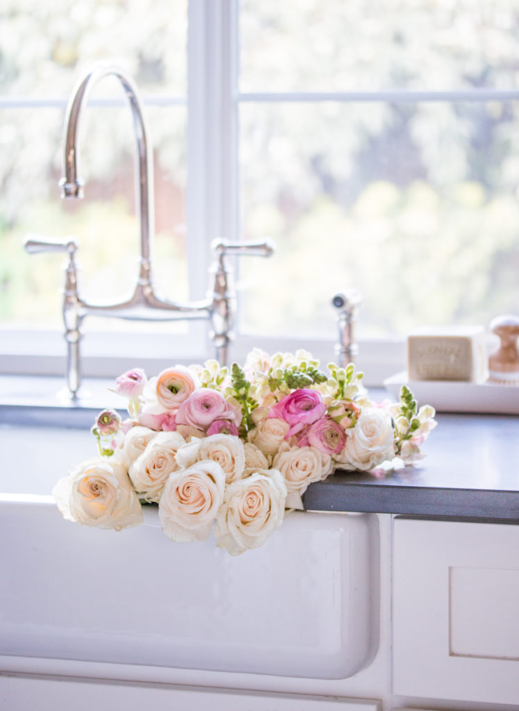 Saw Nail Paint Seattle Cottage Home Tour - White Kitchen Sink, Bridge Faucet, Pink Flower in Farm Sink