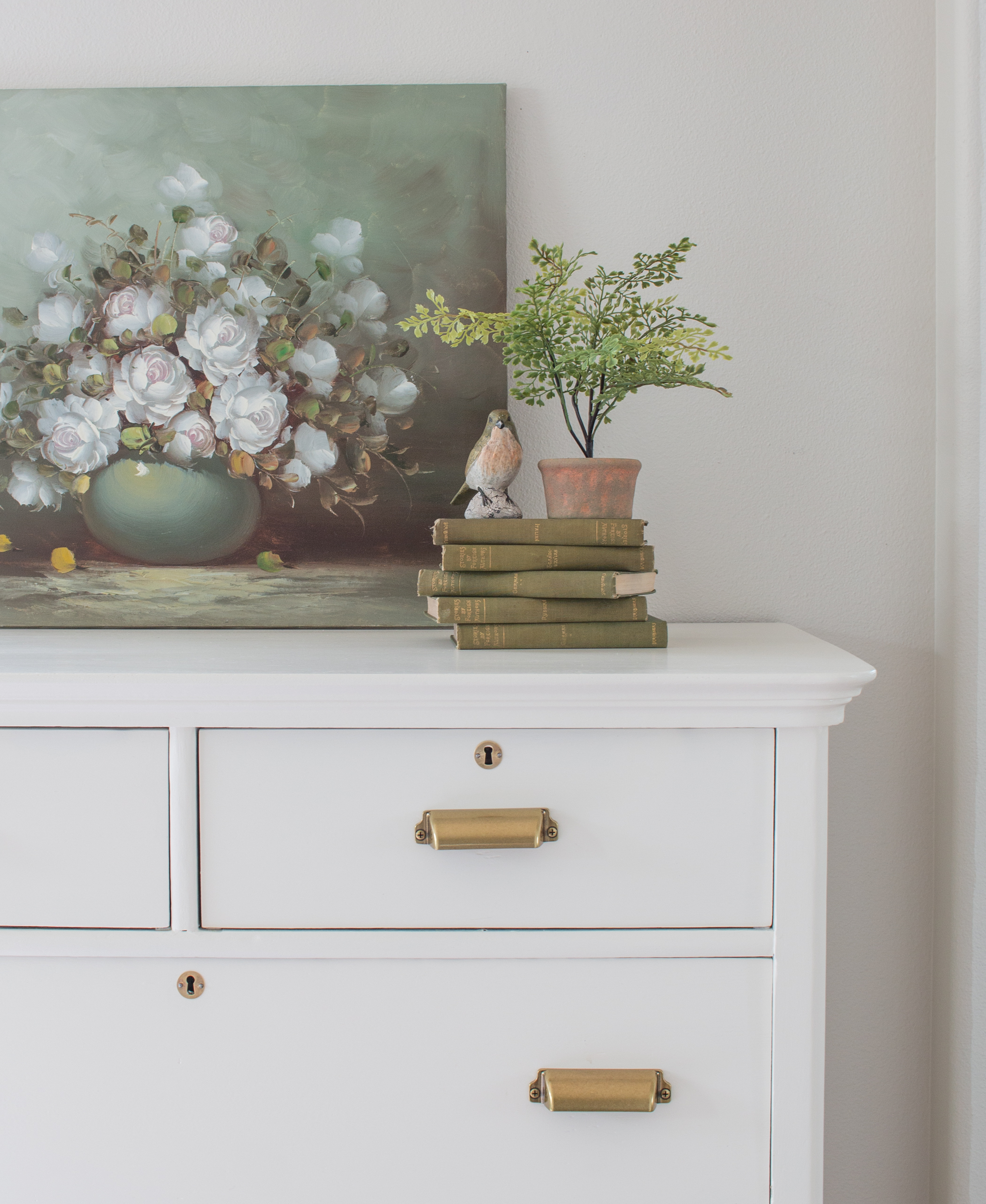 White And Brass Vintage Dresser Makeover Saw Nail And Paint