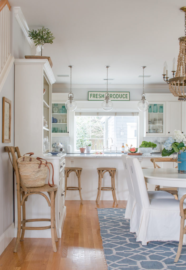 Saw Nail Paint Seattle Home Tour - Cottage Farmhouse White Kitchen Dining Set Slip-covered Parsons Chairs Wood Bead Chandelier 